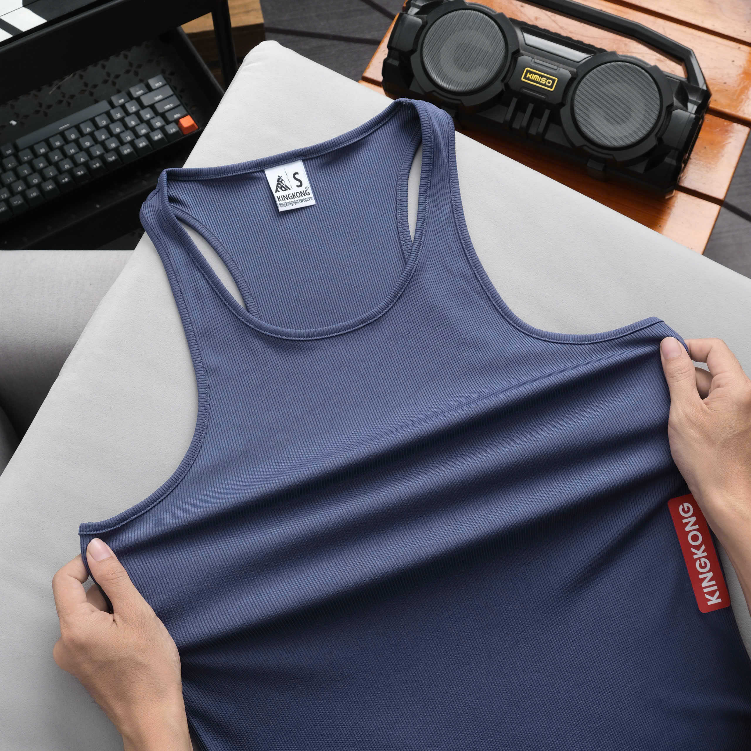 KingKong Fitted Ribbed Tank Top with Logo Tag