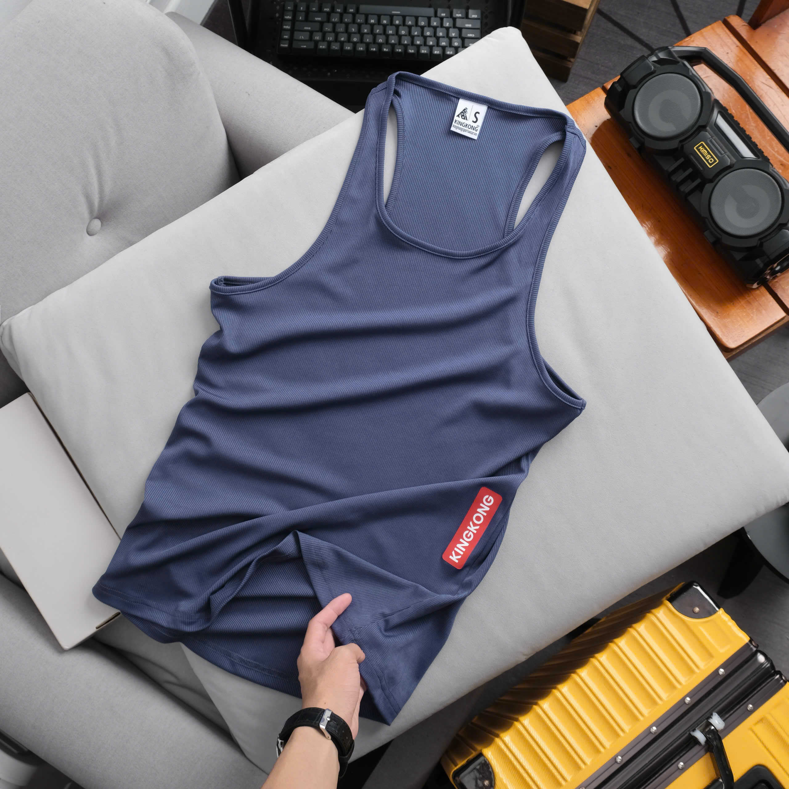 KingKong Fitted Ribbed Tank Top with Logo Tag
