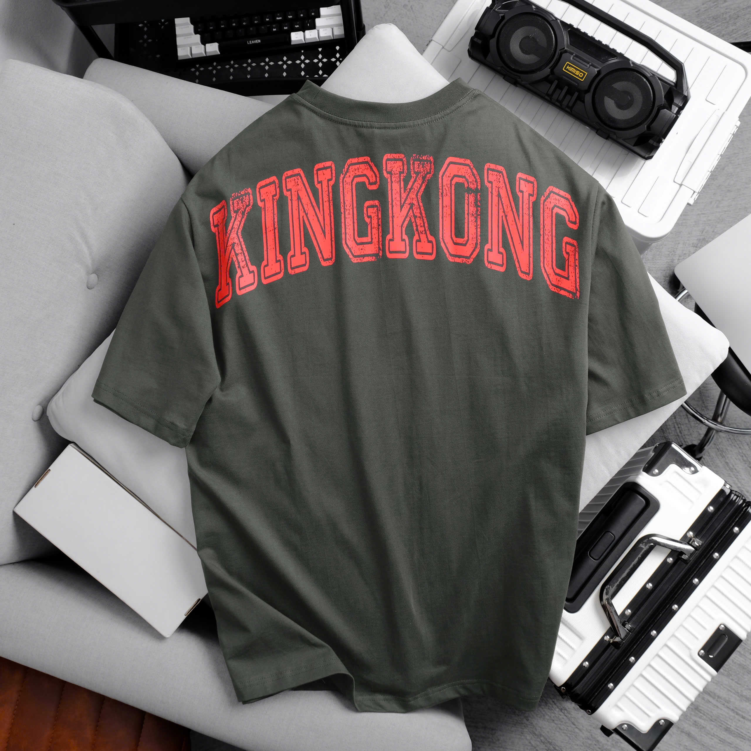 Cotton Big Size Basic T-shirt with KingKong Letter Print