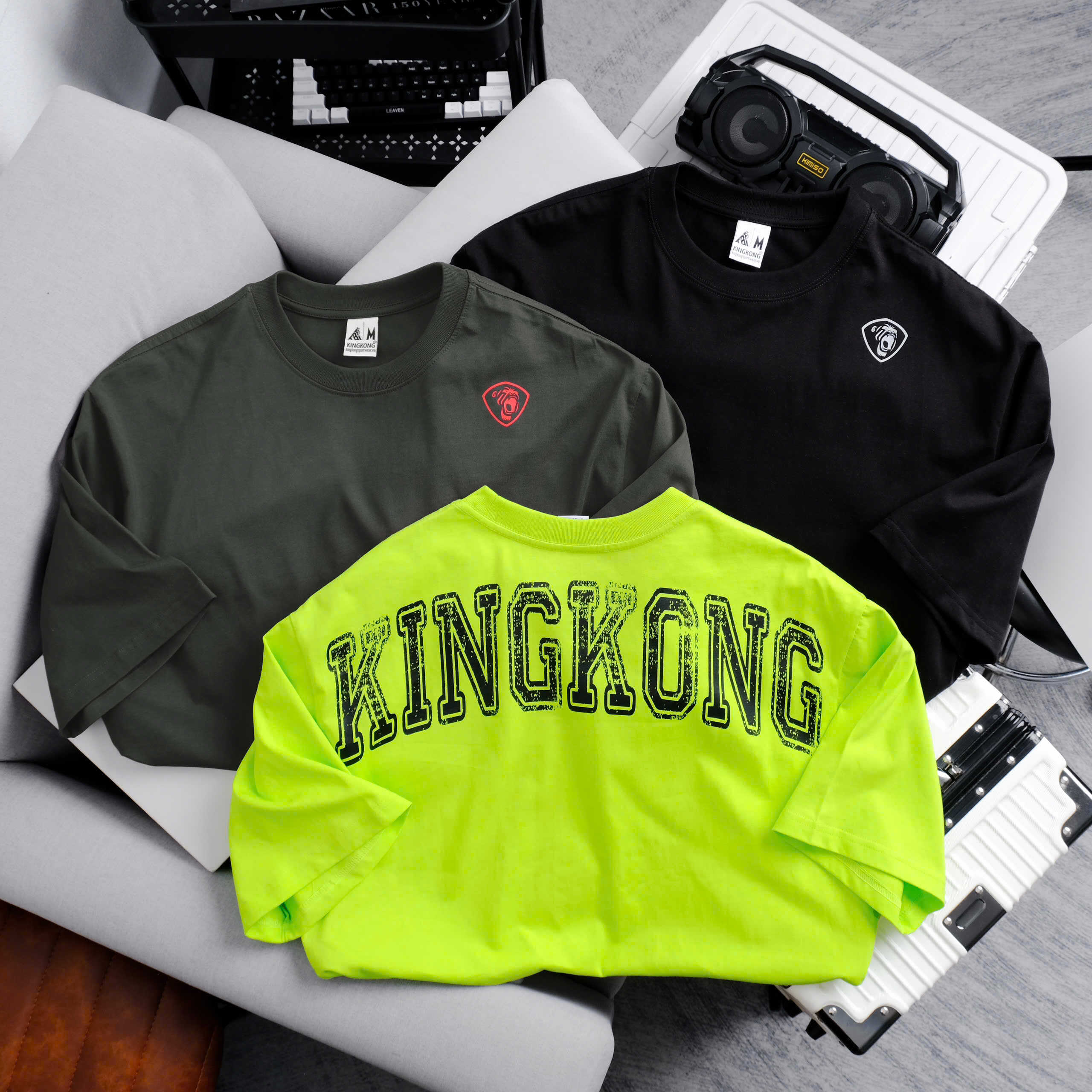 Cotton Big Size Basic T-shirt with KingKong Letter Print