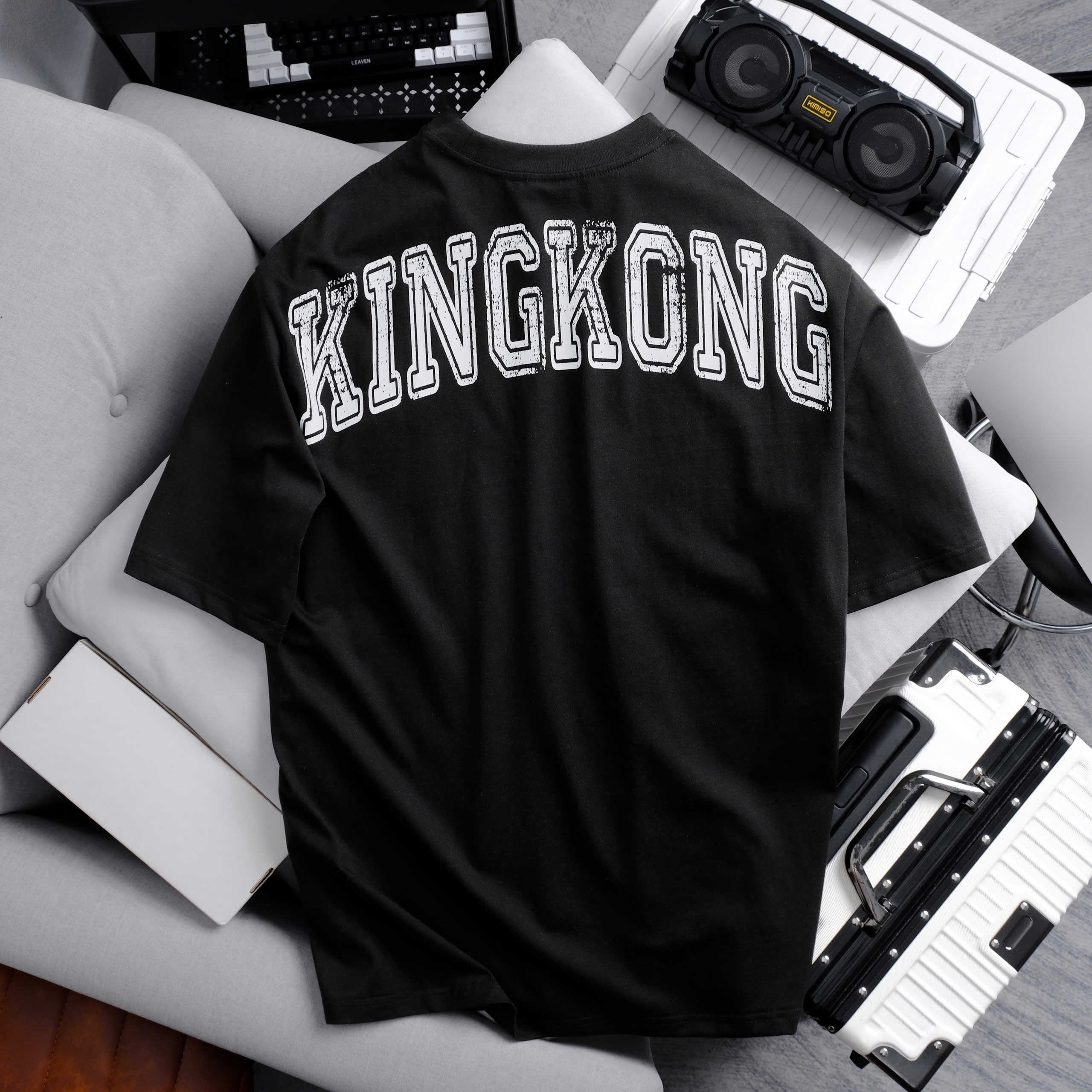 Cotton Big Size Basic T-shirt with KingKong Letter Print