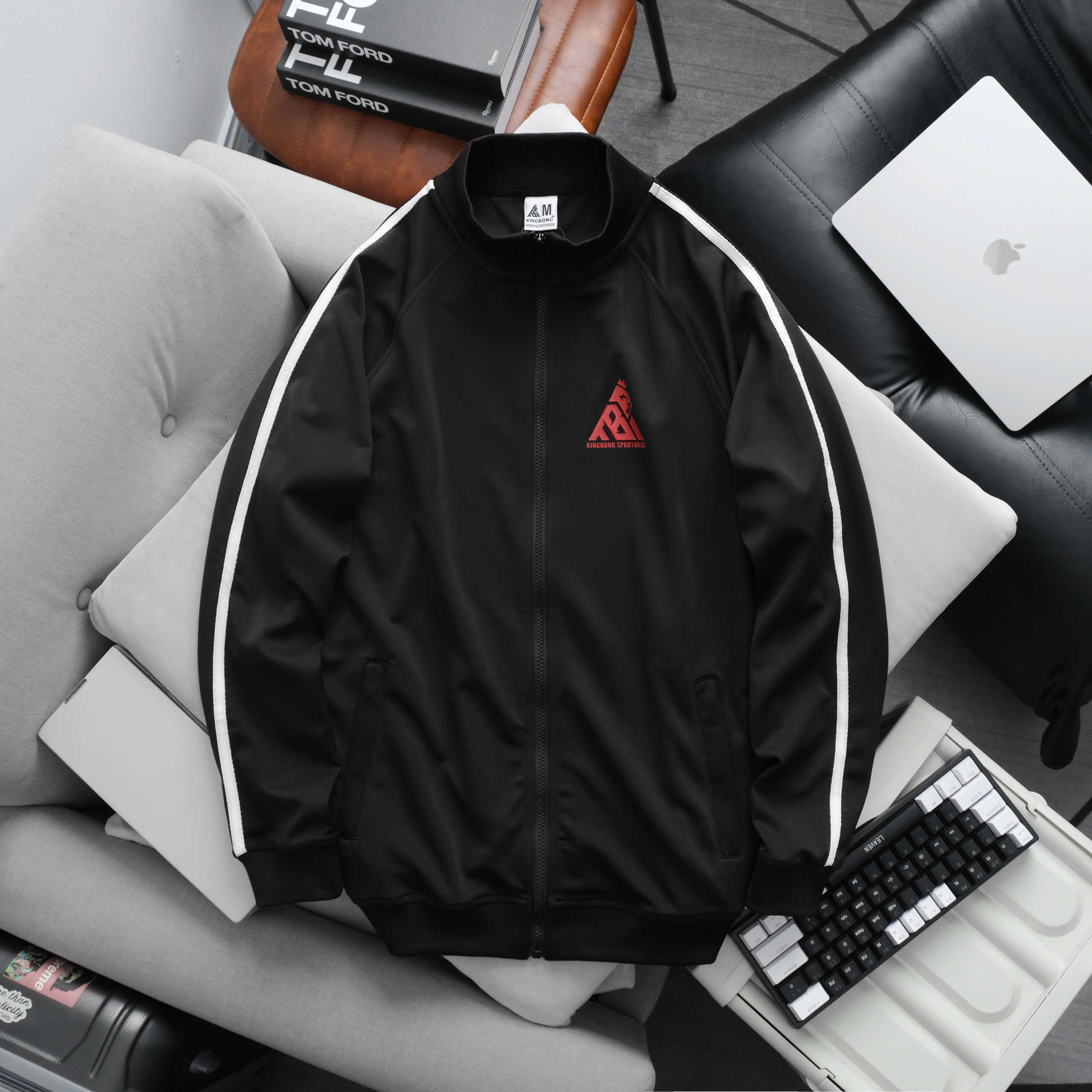 Unisex Bomber Jacket Simple Sporty Style Basic Black and White