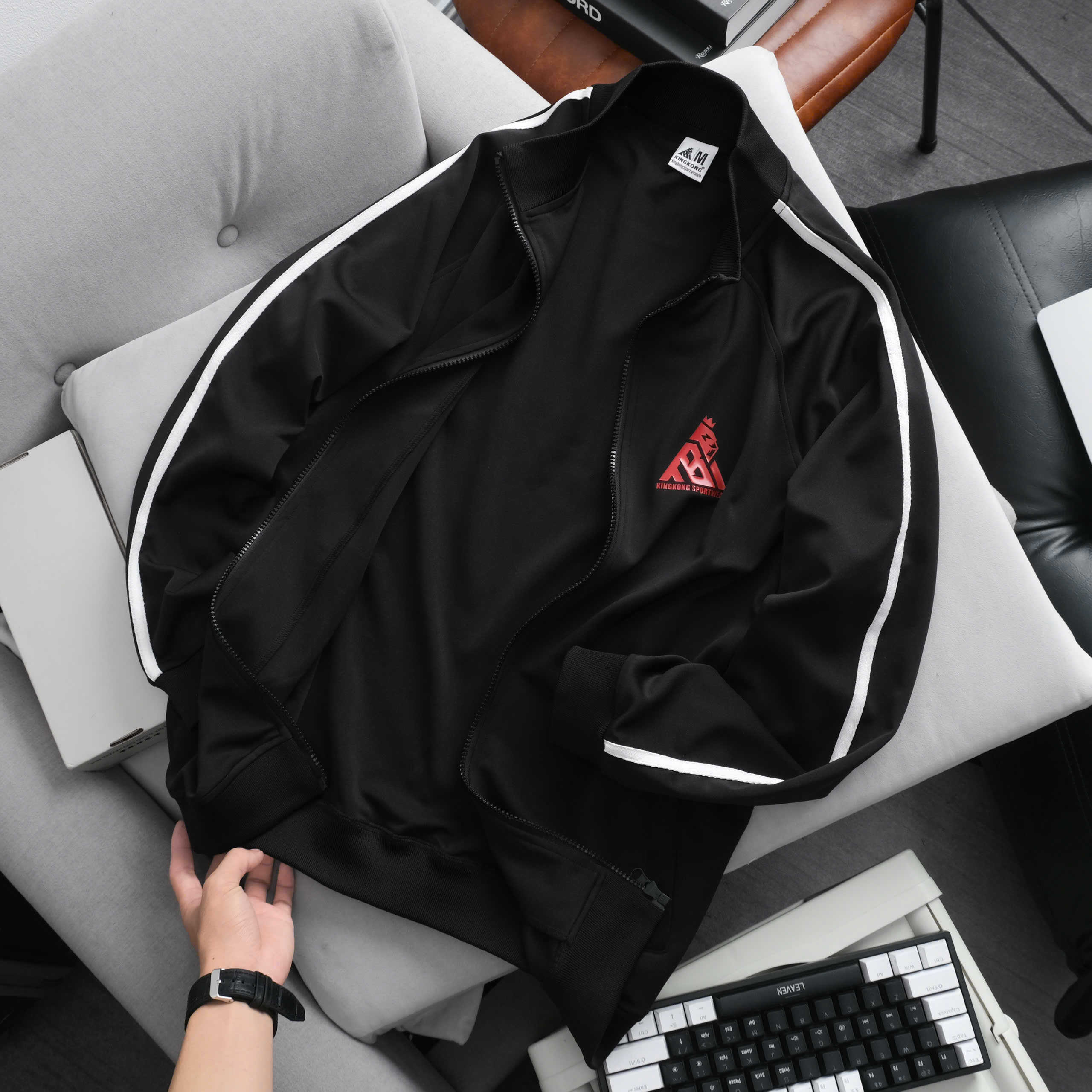 Unisex Bomber Jacket Simple Sporty Style Basic Black and White