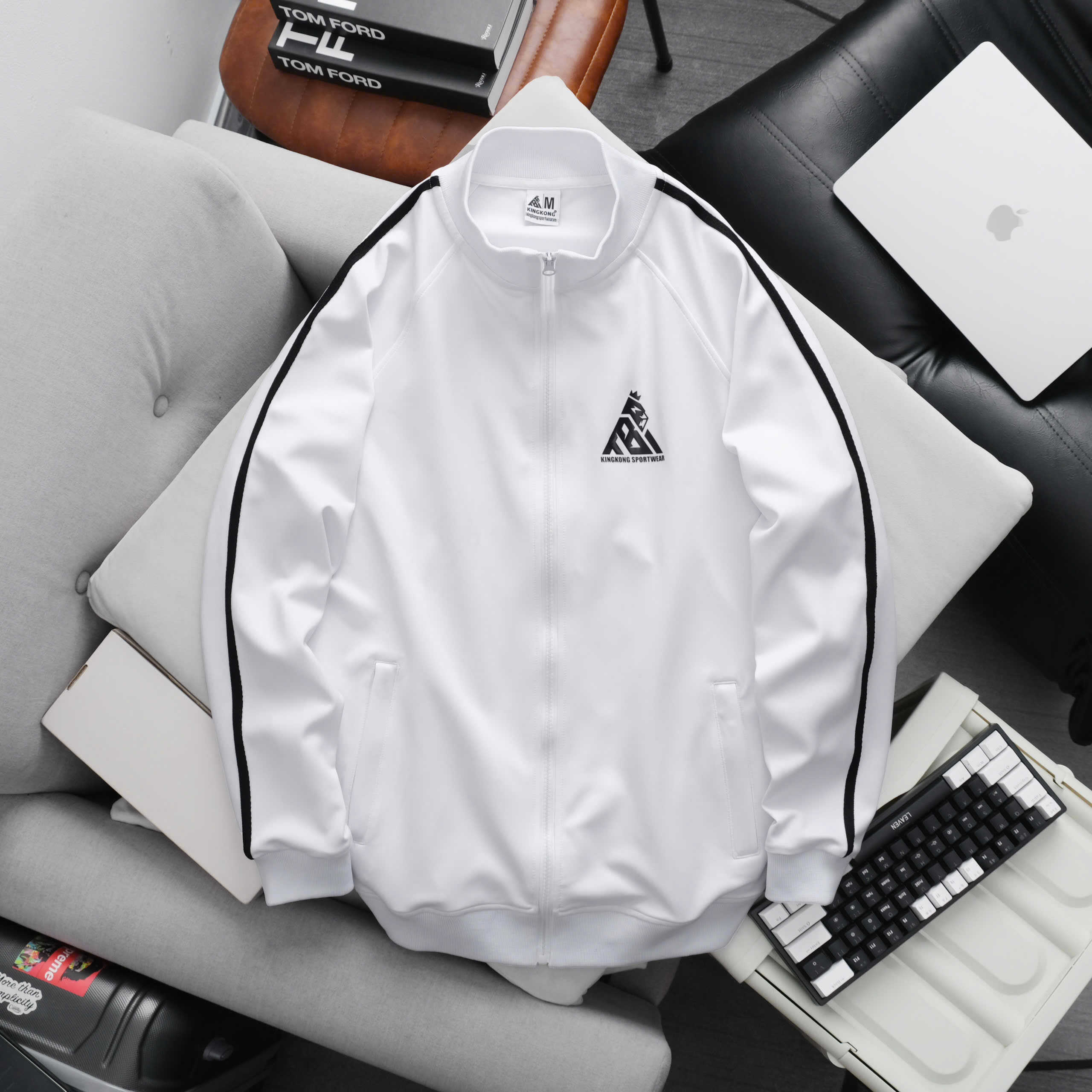 Unisex Bomber Jacket Simple Sporty Style Basic Black and White