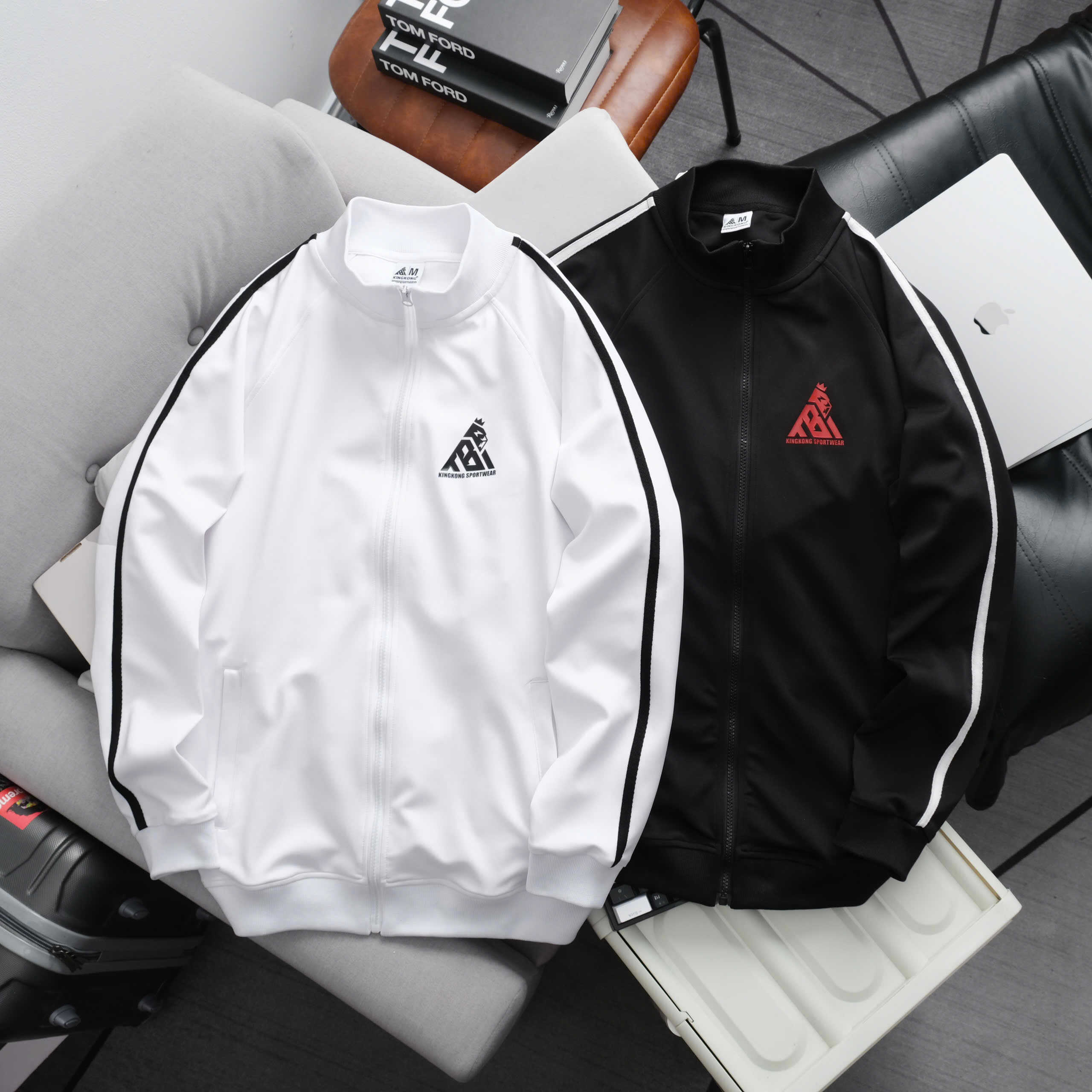 Unisex Bomber Jacket Simple Sporty Style Basic Black and White