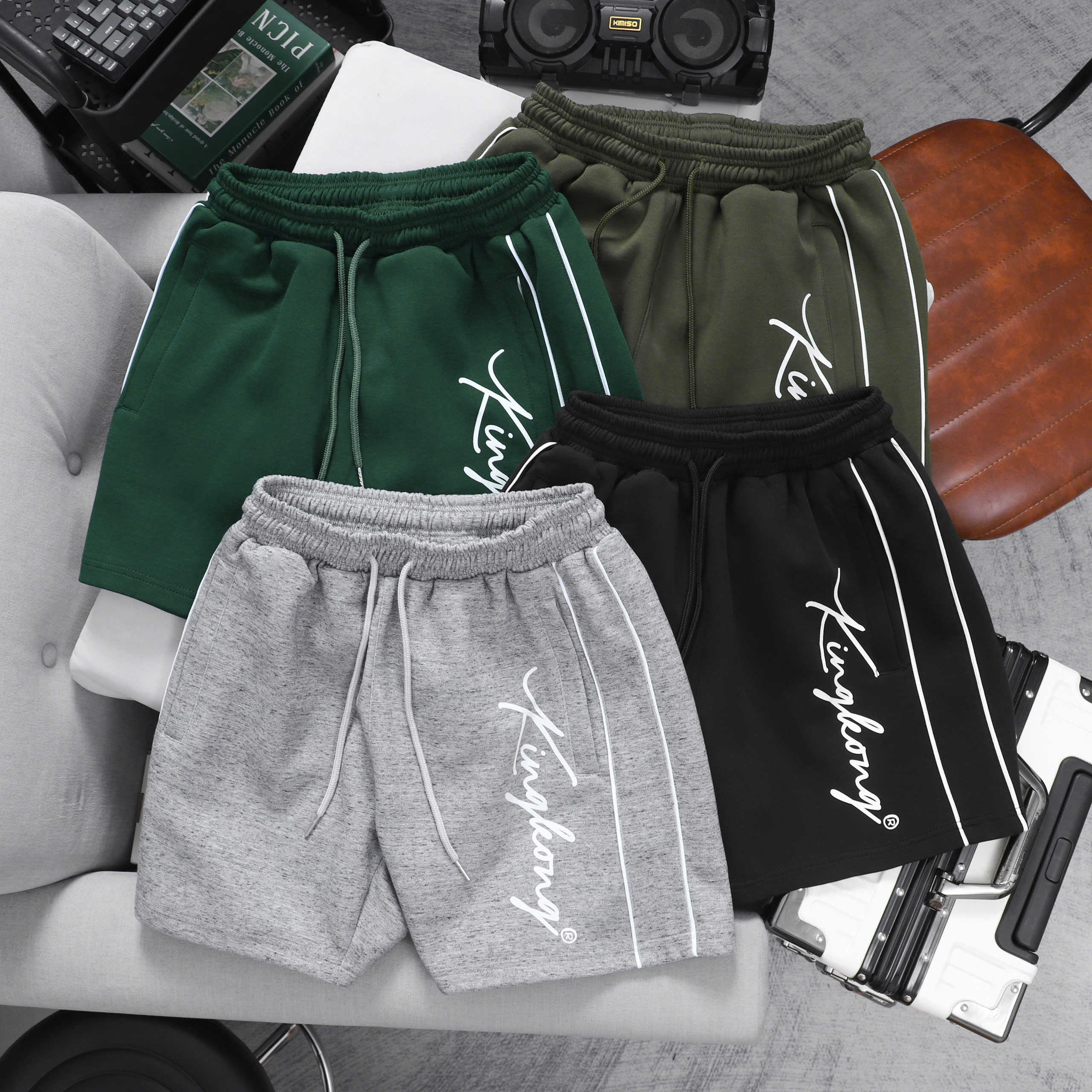 Cotton Sports Shorts with White Stripes