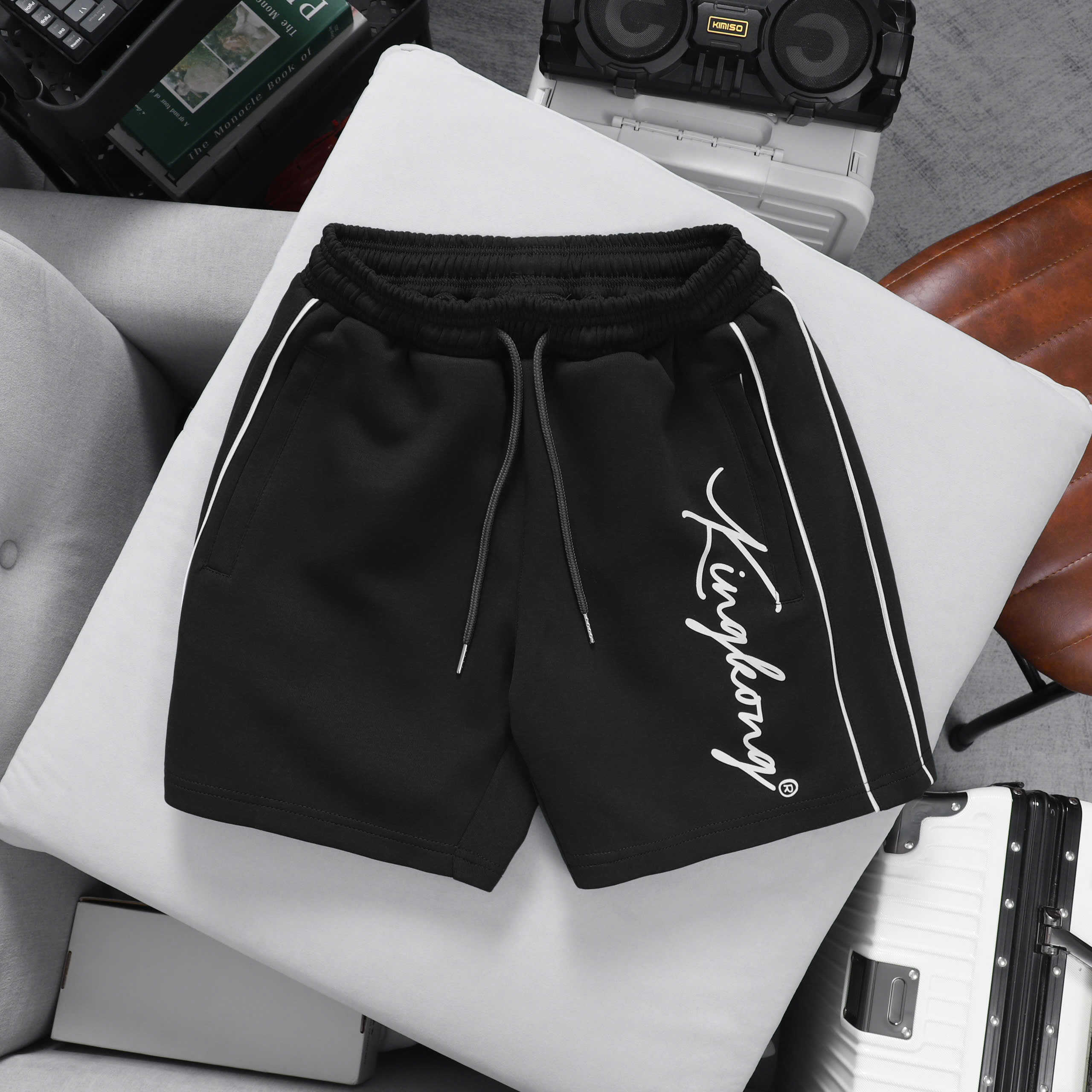 Cotton Sports Shorts with White Stripes