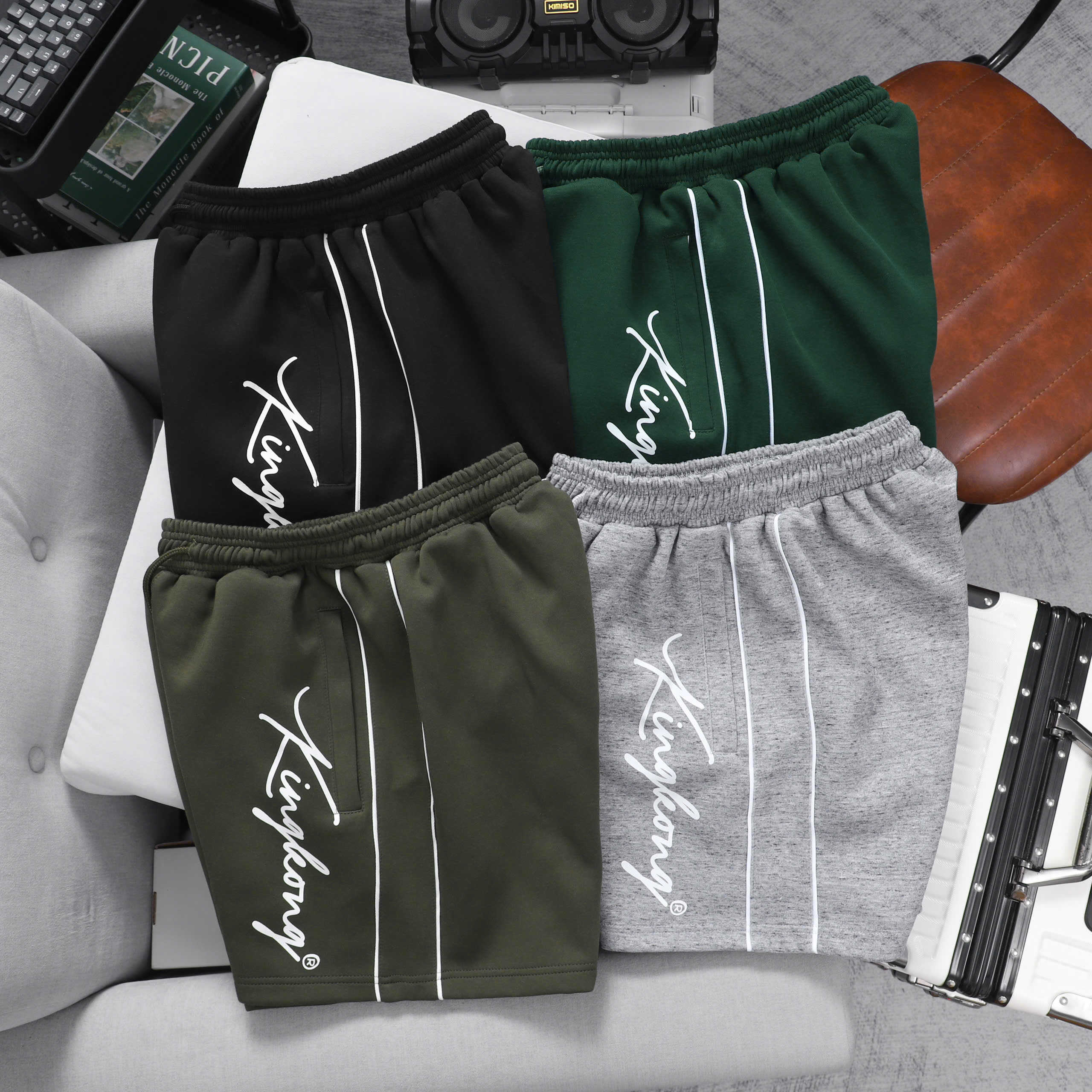 Cotton Sports Shorts with White Stripes