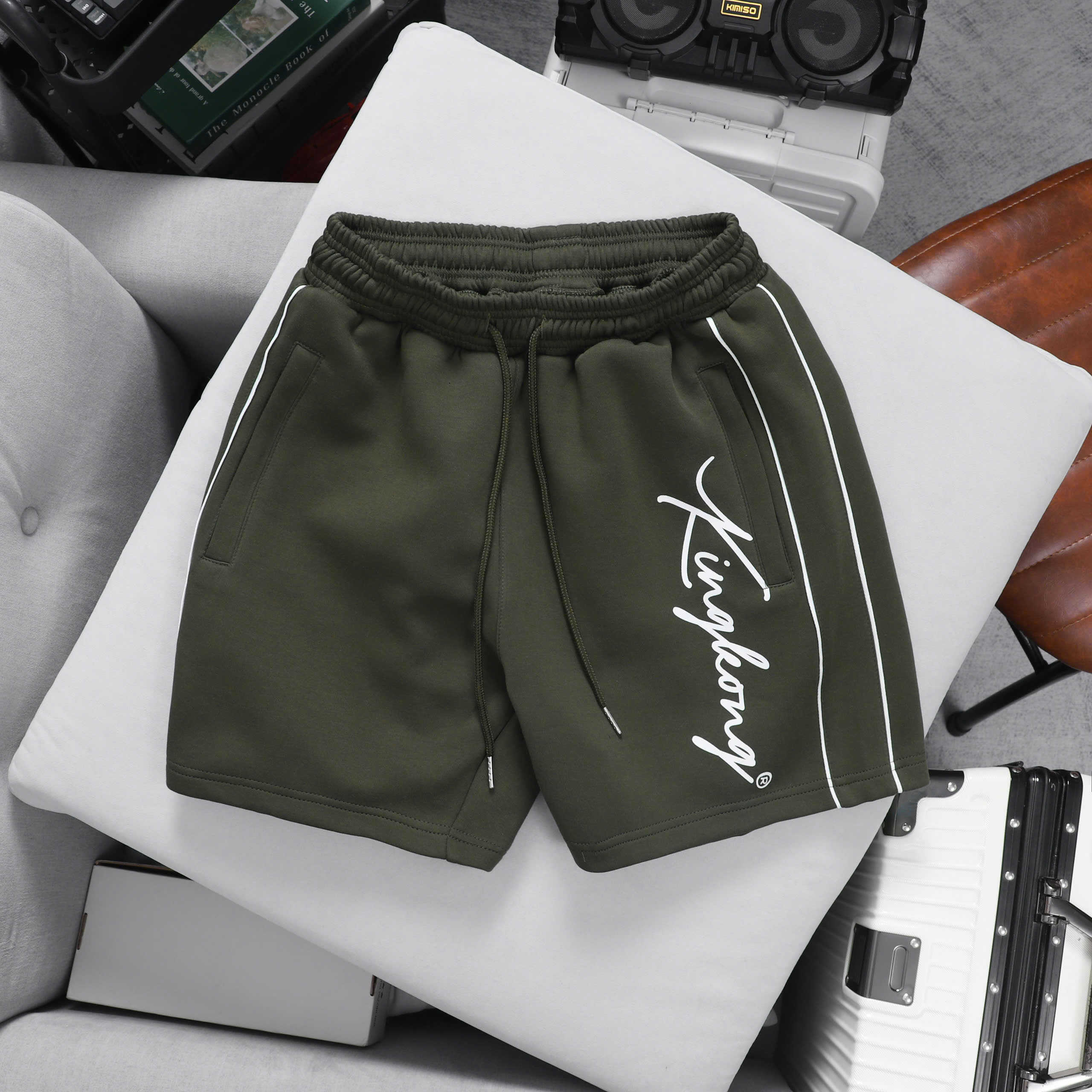 Cotton Sports Shorts with White Stripes
