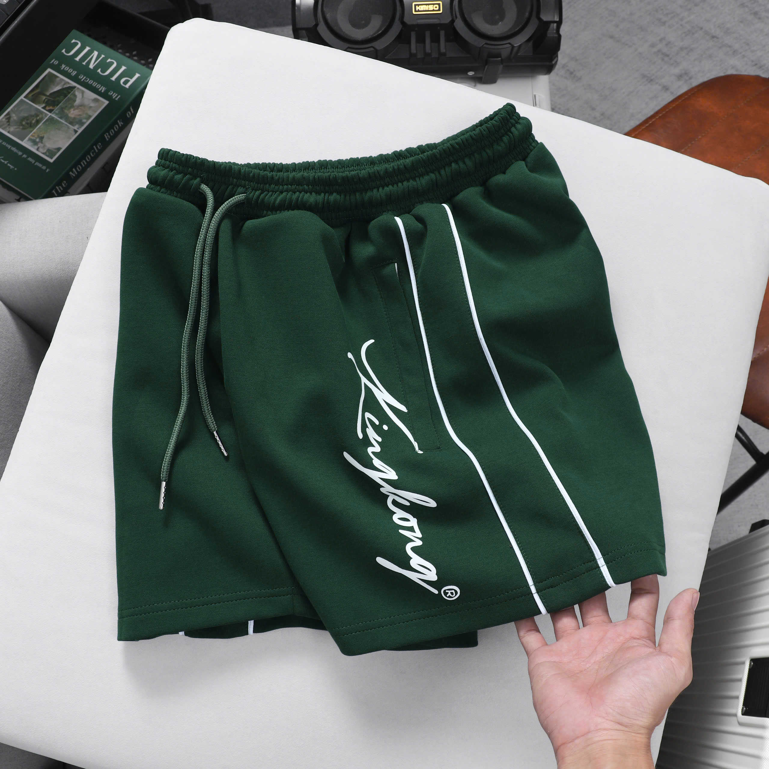 Cotton Sports Shorts with White Stripes