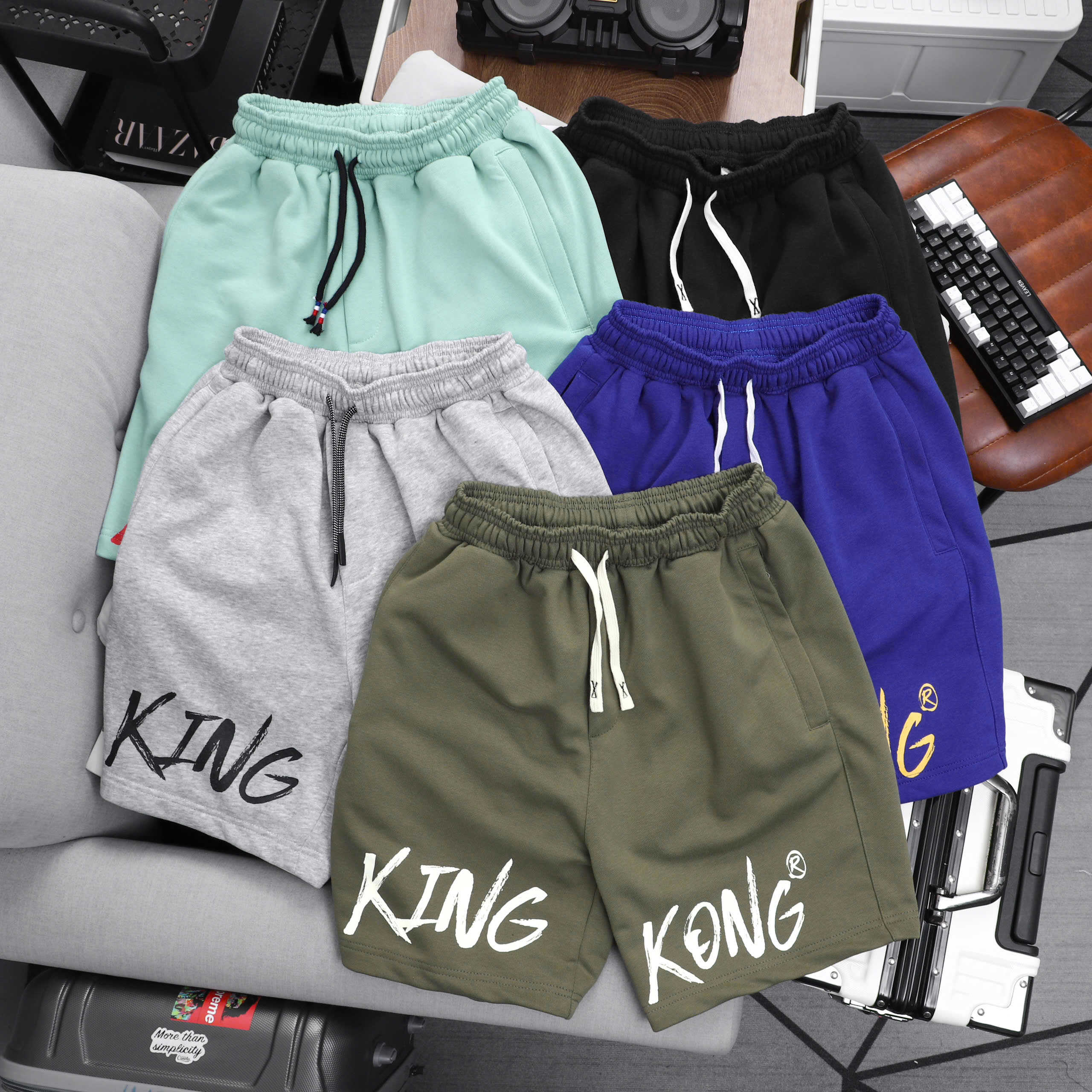 Letter Printed Fleece Sports Shorts