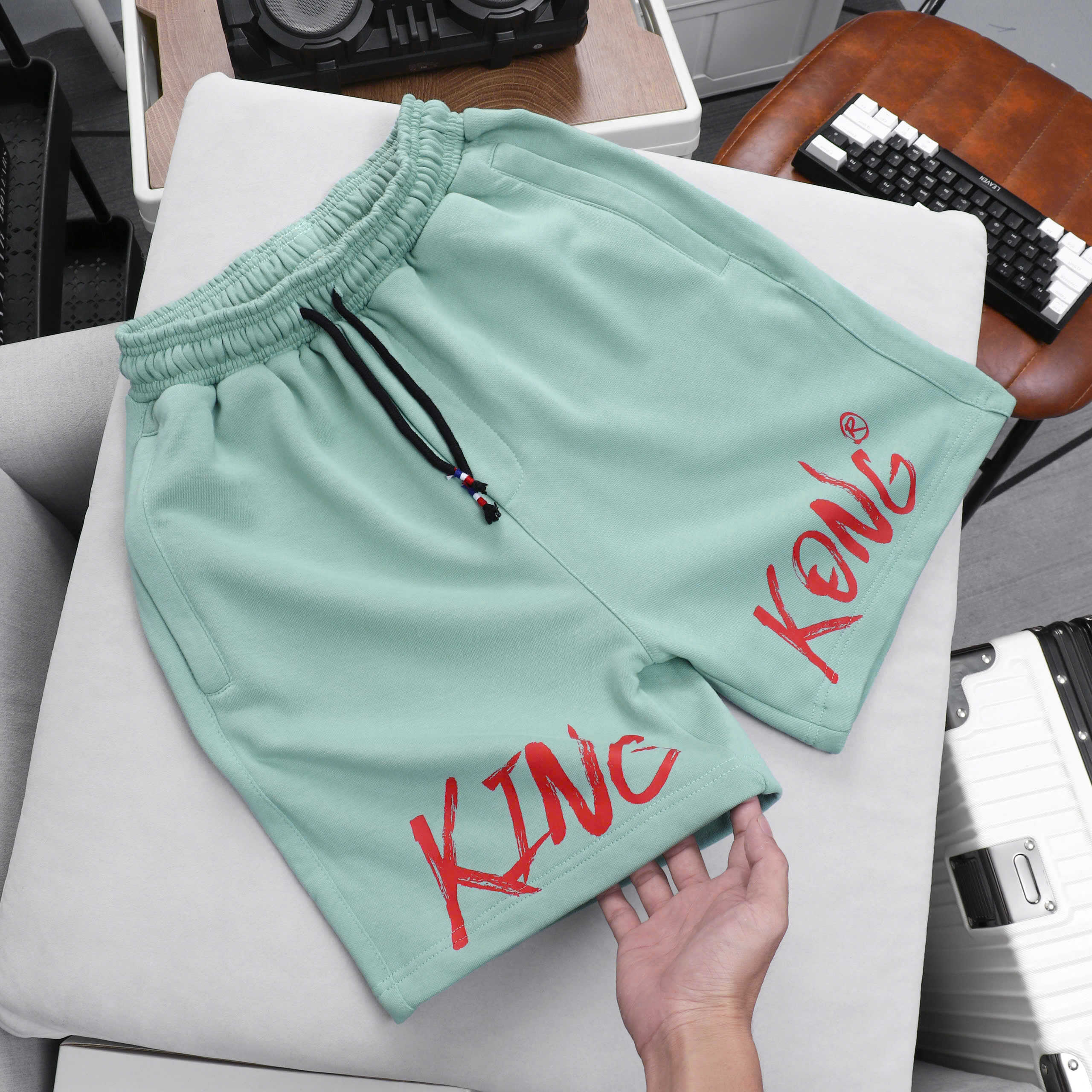 Letter Printed Fleece Sports Shorts