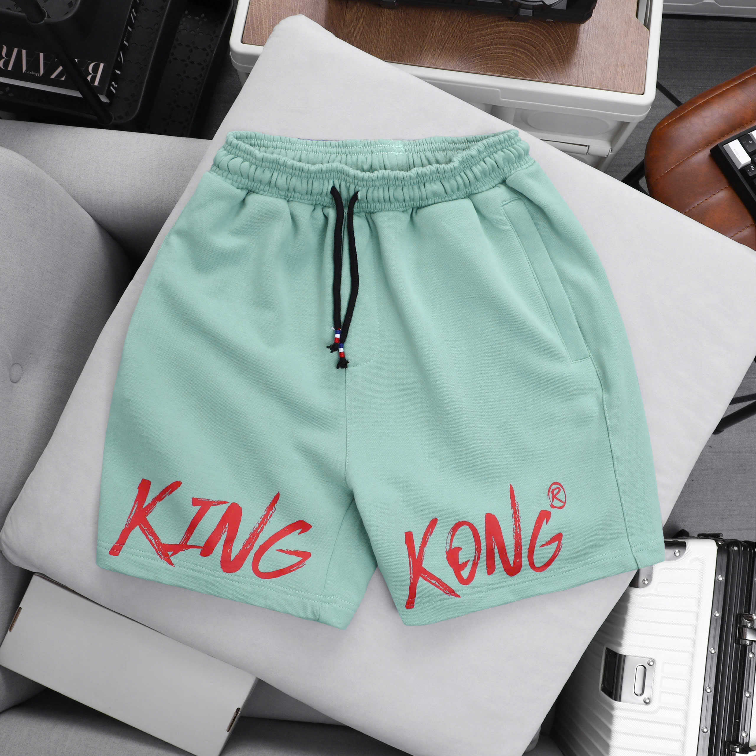 Letter Printed Fleece Sports Shorts