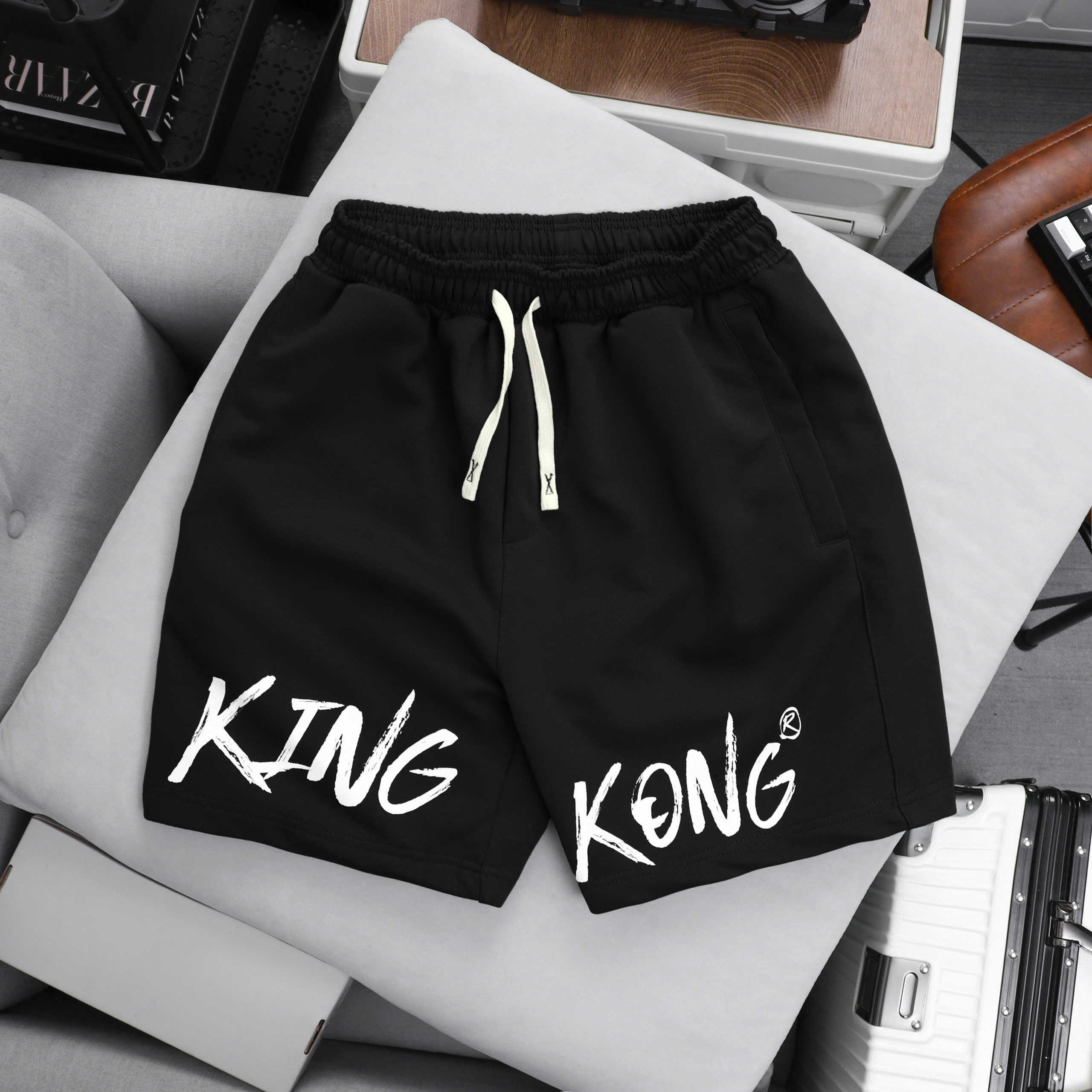 Letter Printed Fleece Sports Shorts