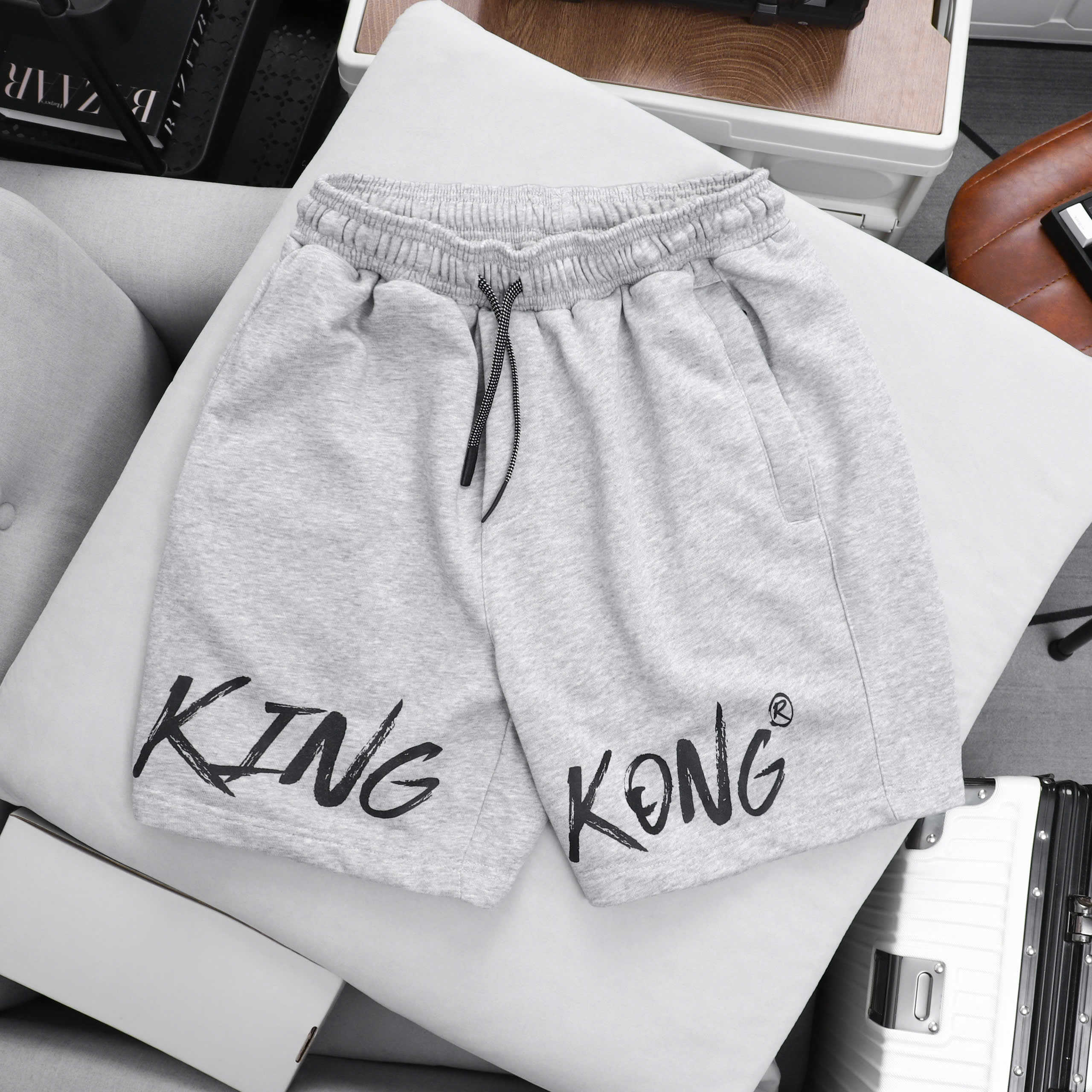 Letter Printed Fleece Sports Shorts