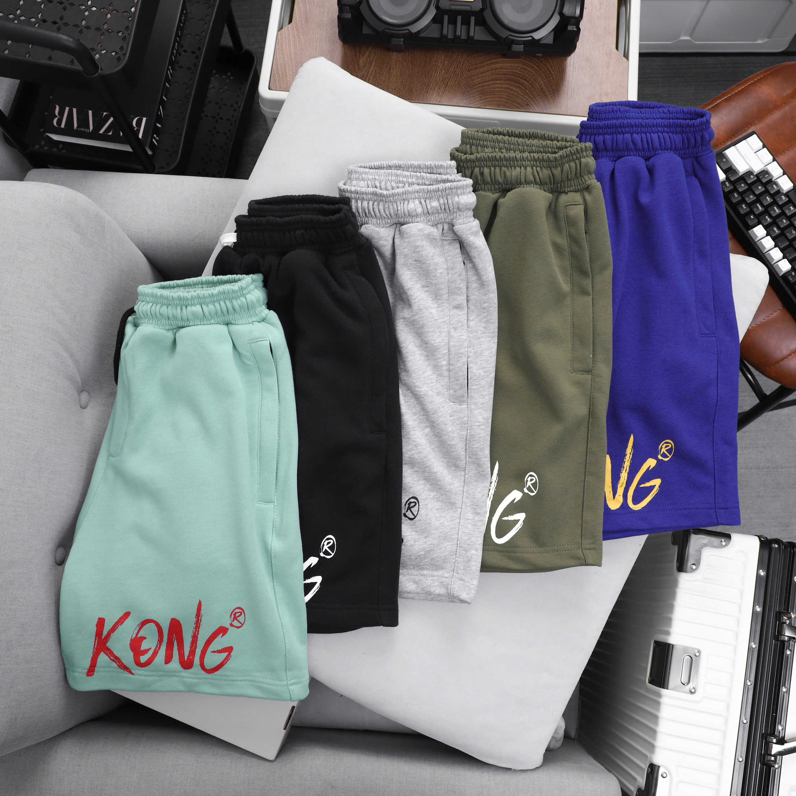 Letter Printed Fleece Sports Shorts