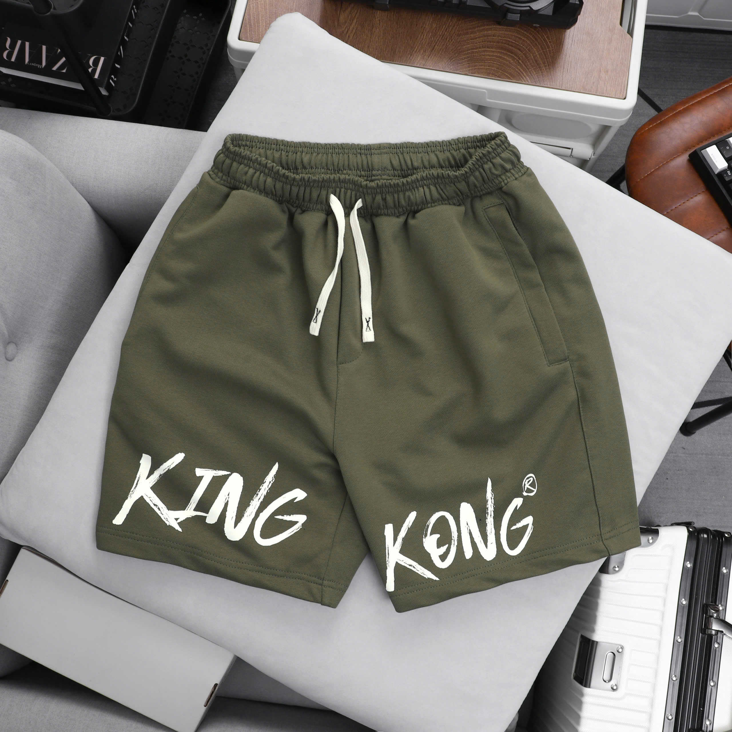 Letter Printed Fleece Sports Shorts